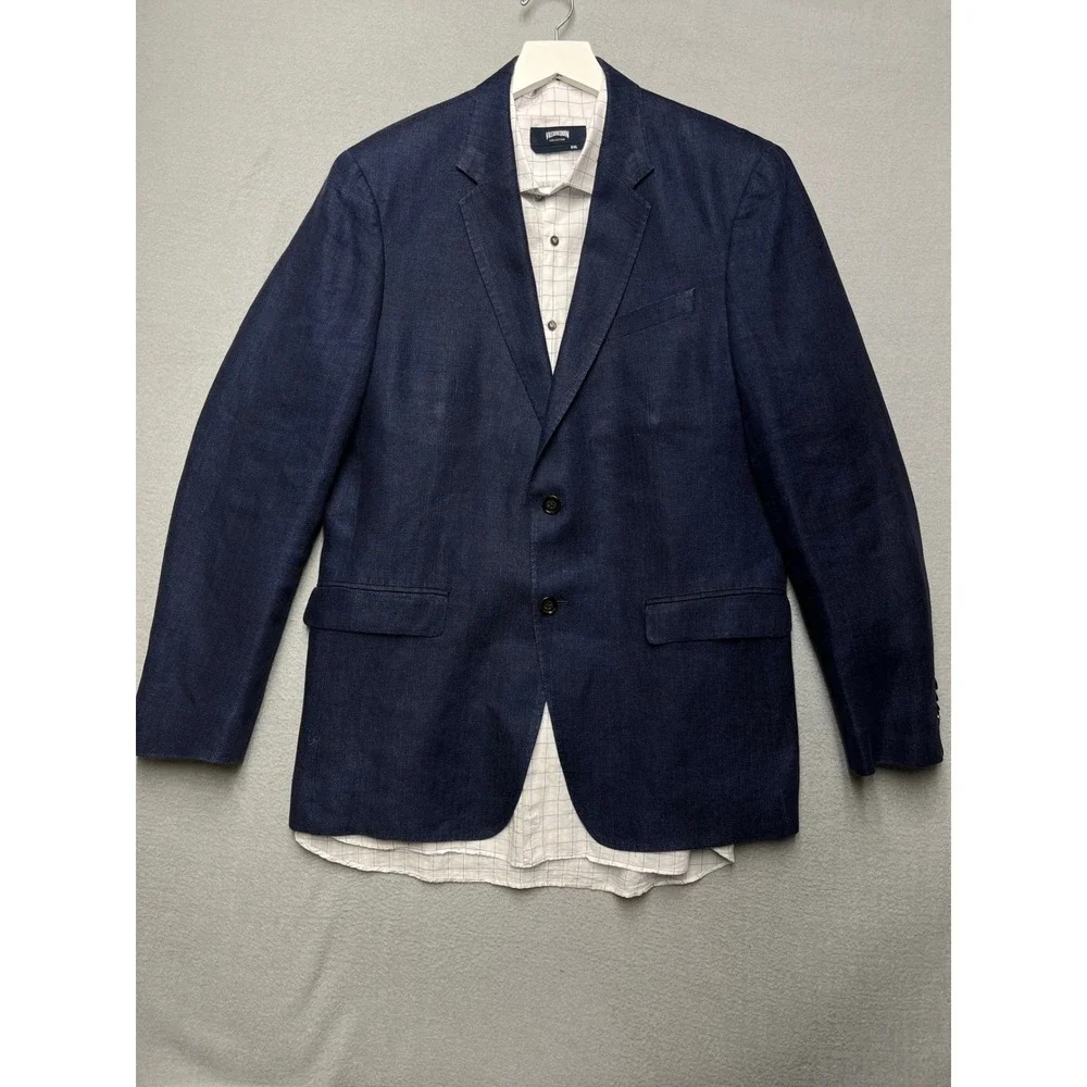NWOT Banana Republic 42R Navy Linen Herringbone‎ Blazer Slim Fit Tailored Sport